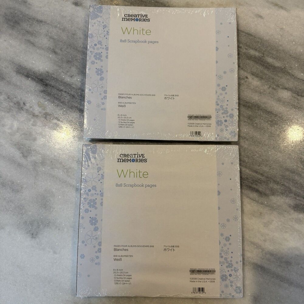 Creative Memories 2pks 8x8 White Scrapbook Pages Refill 12 Sheets 2008 New